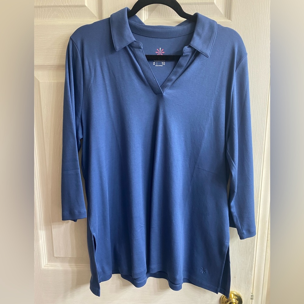 NWOT Isaac Mizrahi Live! Essentials Pima Cotton Split Neck Tunic Blue  Large